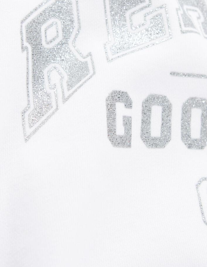 Girls' off-white sweatshirt with silver glitter slogan - IKKS
