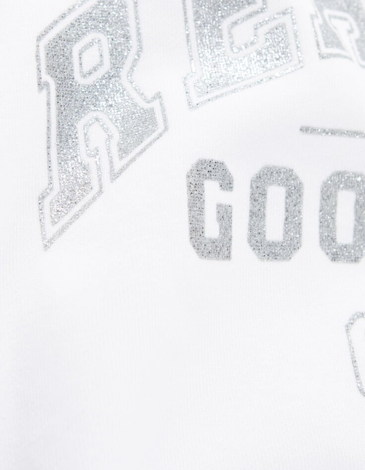 Girls' off-white sweatshirt with silver glitter slogan-8