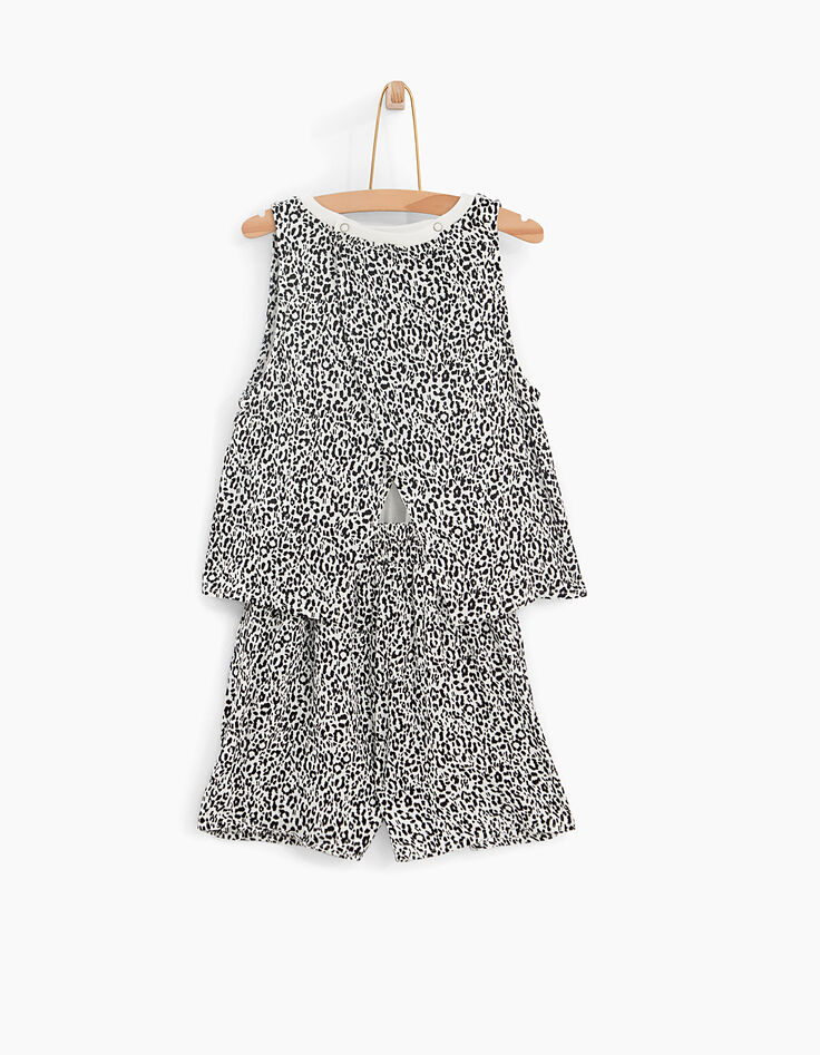 Combi short blanc cassé à imprimé léopard fille-3