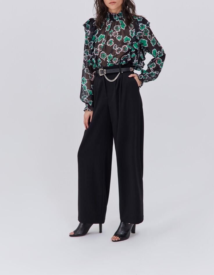Isabella  Wide Legs Printed Belted Trousers - Khaki main image 0