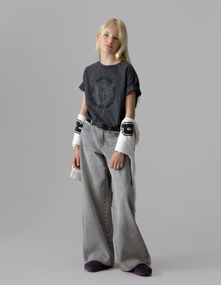 Grau gewaschene Mädchen-Large-Jeans-2