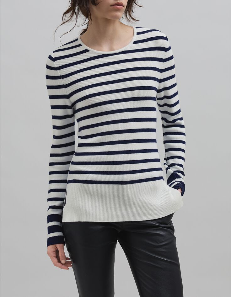 Pull marinière tricot avec badge Femme-3