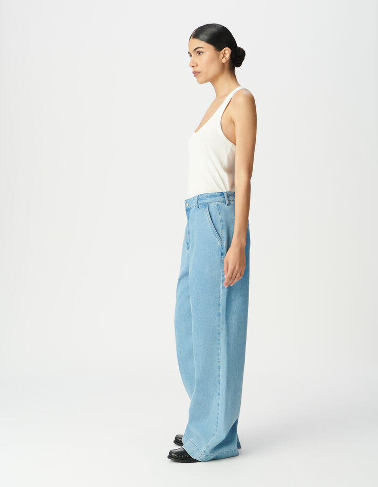 Jean large bleu taille haute Femme-2 Jean large bleu taille haute Femme-2