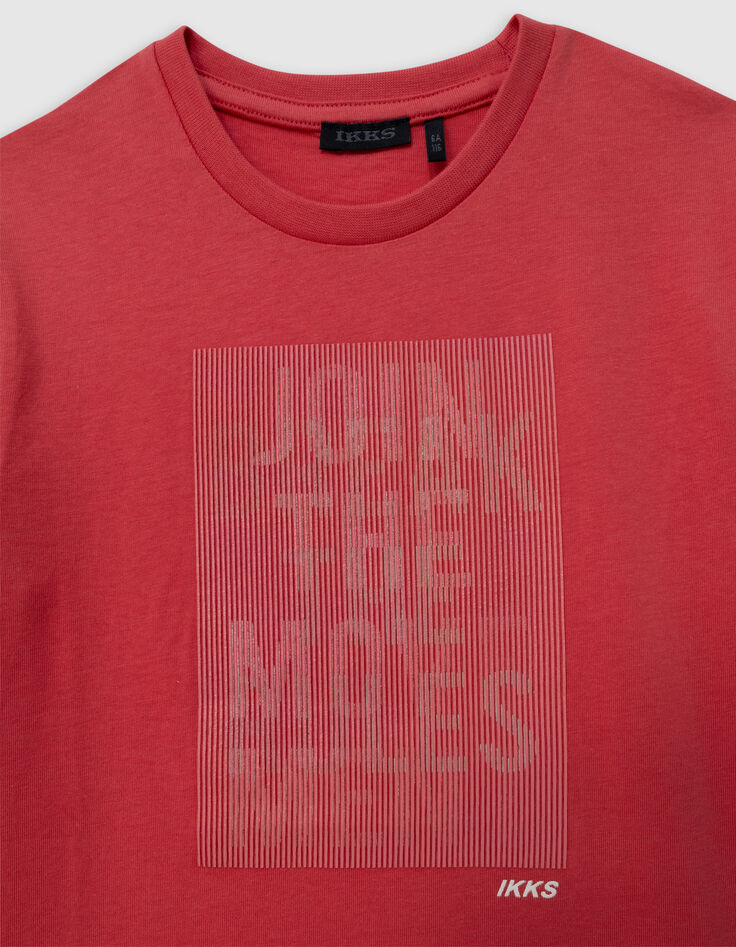 Camiseta roja algodón rayas goma mensaje niño-3