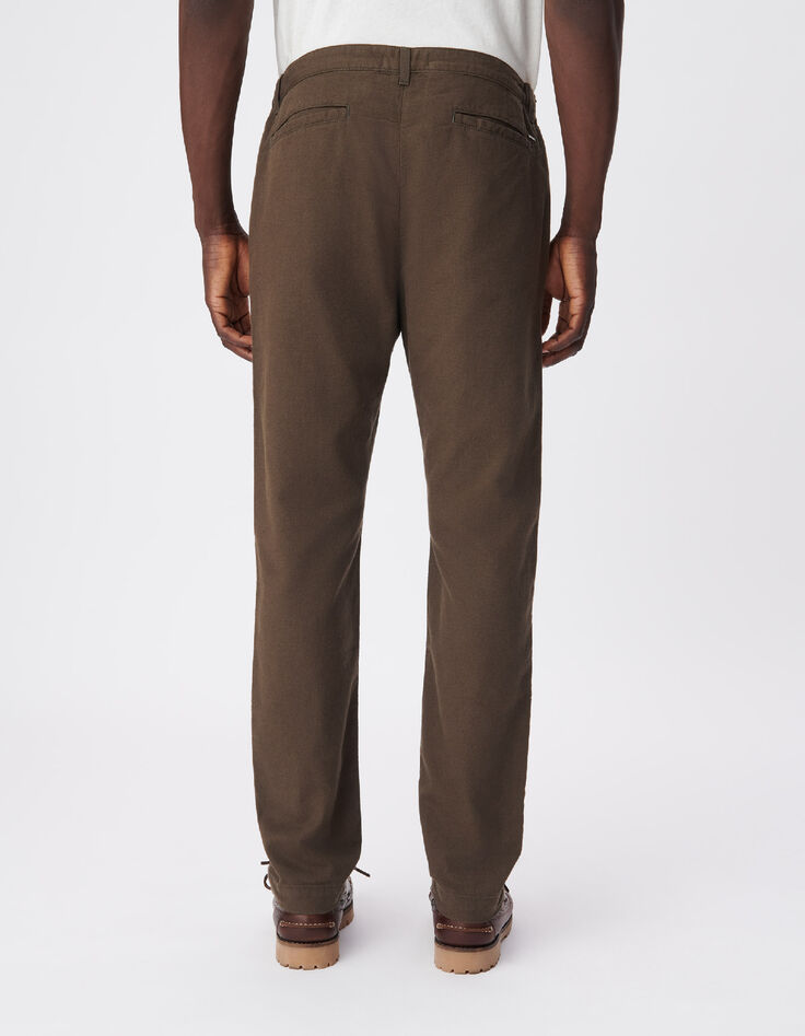 Heren kaki katoenen en linnen chino broek-3
