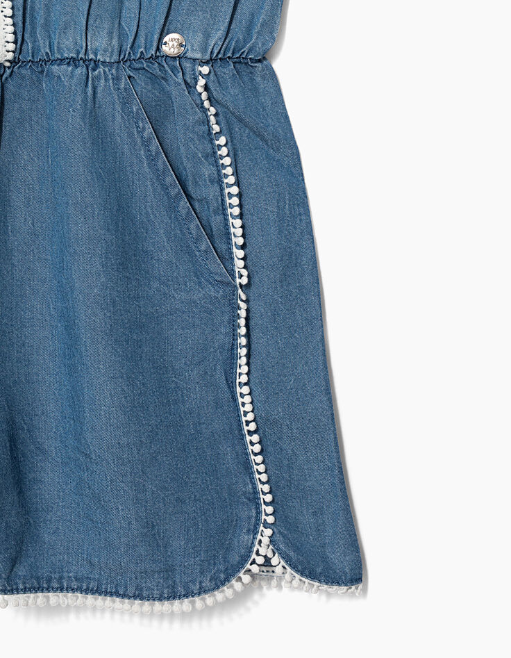 Girls’ stone blue Tencel© and lace short jumpsuit-5