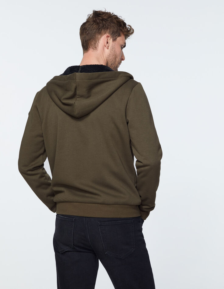 Kaki vest met zwarte Sherpa voering Heren-3
