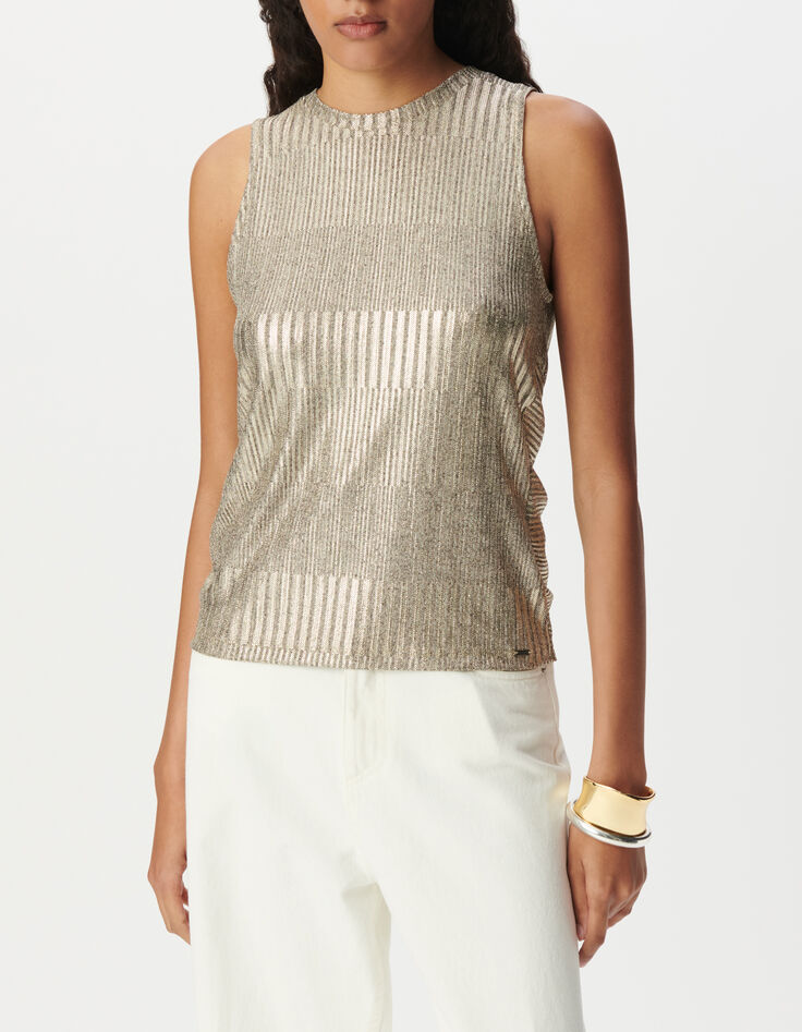 D&eacute;bardeur dor&eacute; maille m&eacute;tallis&eacute;e noeud dos Femme-7