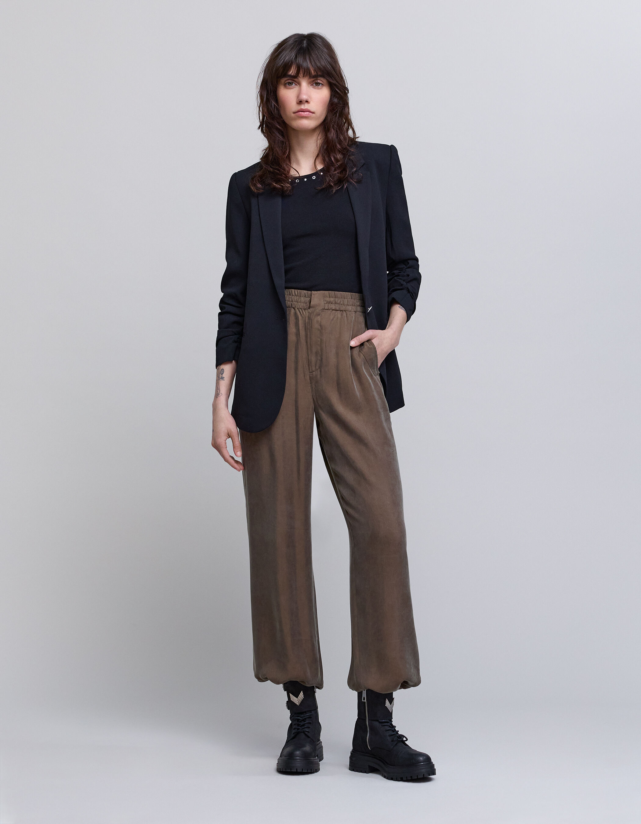 Veste tailleur en crepe coloris noir femme IKKS