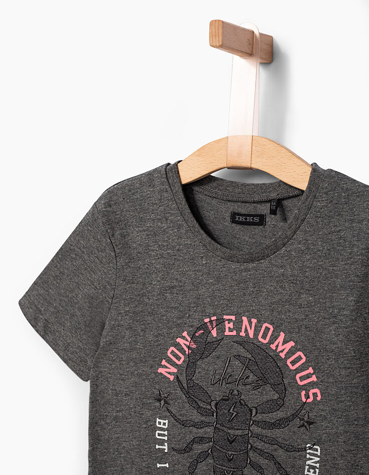 Tee-shirt gris foncé brodé scorpion garçon -3