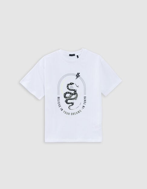 T-shirt blanc coton bio serpent Reflective garçon - IKKS