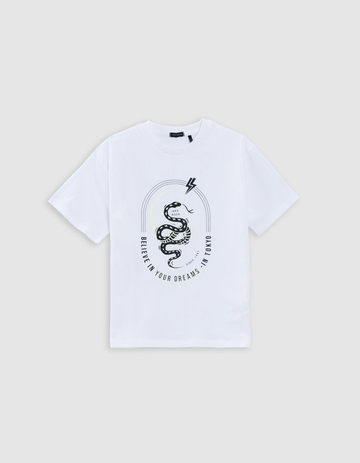 T-shirt blanc coton bio serpent Reflective garçon-3