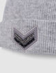 Gorro de punto gris para mujer estampado chevron bordado-3