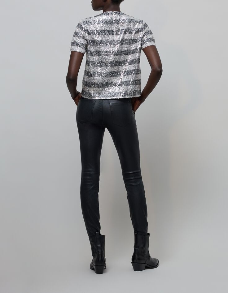 Top motif rayures brodées sequins Femme-3