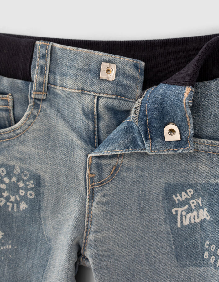Blauwe jeans met print en badge babyjongens - IKKS