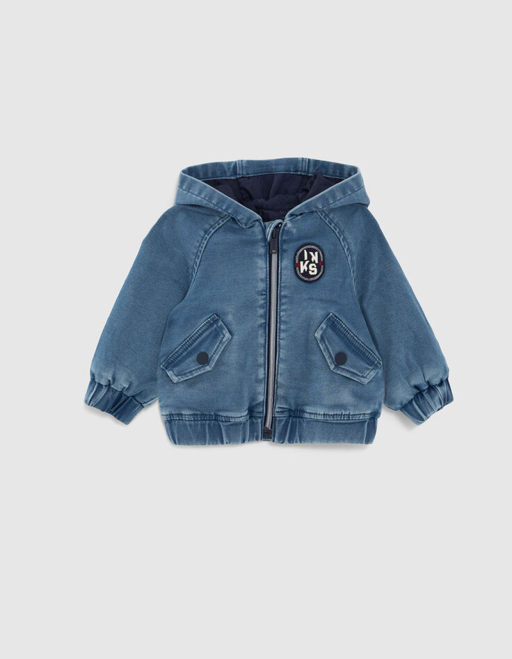 Veste en jean bleu broderie dos bébé garçon-1 Veste en jean bleu broderie dos bébé garçon-1