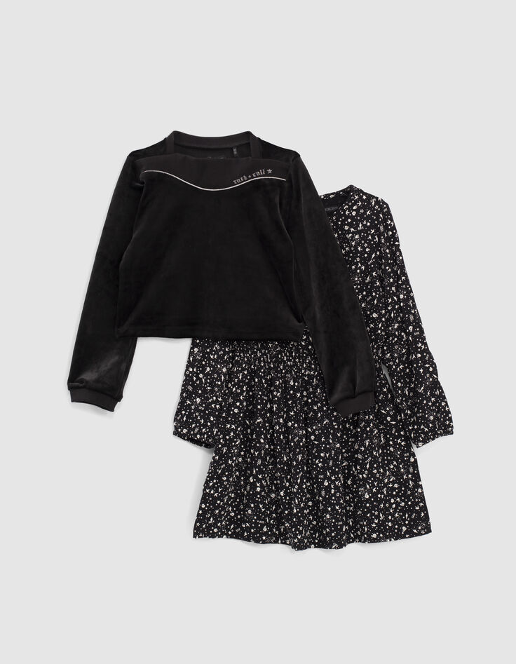 Vestido 2 en 1 negro rock y sudadera terciopelo ni&ntilde;a-1
