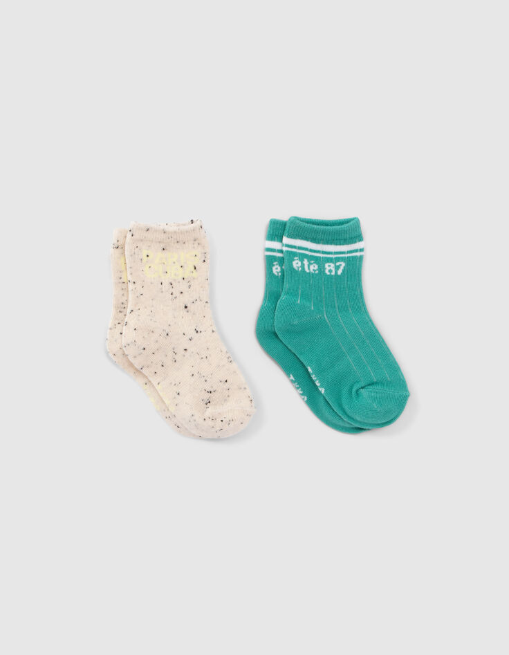 Chaussettes vertes et écrues à doupions bébé garçon-2