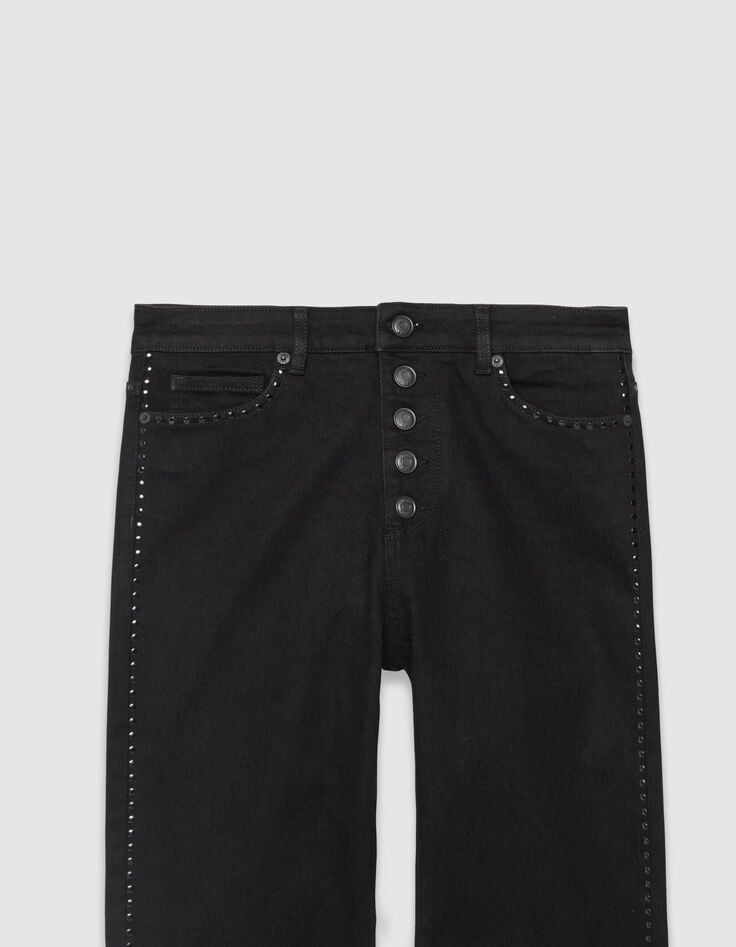 Schwarze gerade Damen-Cropped-Jeans Nieten Janis-2