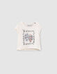 Ecru bio-T-shirt opdruk glitterslippers babymeisjes -1