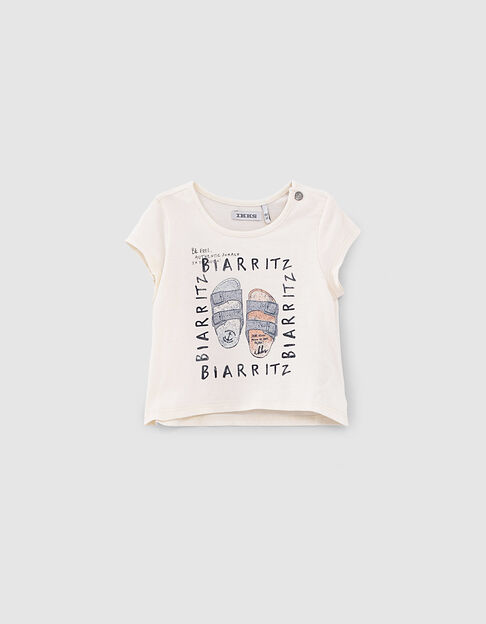Ecru bio-T-shirt opdruk glitterslippers babymeisjes  - IKKS