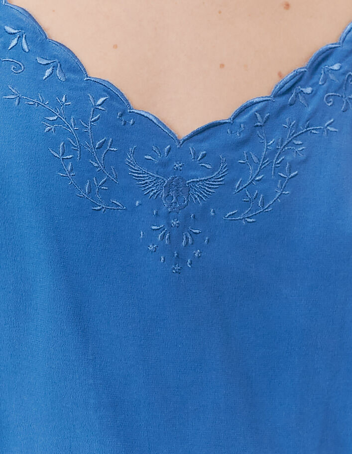 Top de seda color azul bordado calavera mujer - IKKS