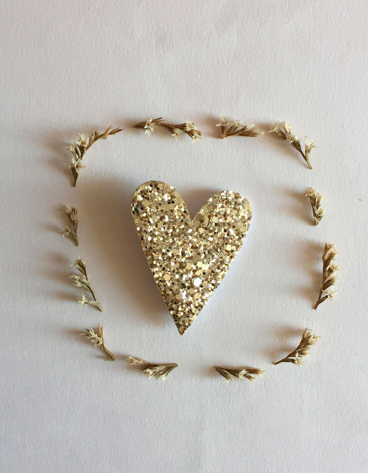 Broche corazón oro purpurina hecho a mano TENDRE CACTUS-1 Broche corazón oro purpurina hecho a mano TENDRE CACTUS-1