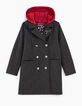 Girls’ grey coat, removable red sweatshirt fabric hood-2