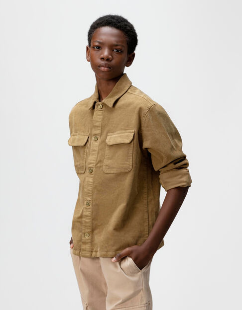 Chemise manches longues kaki velours côtelé garçon - IKKS
