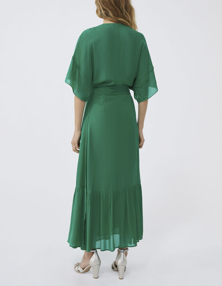 Women’s green wrap long dress-3