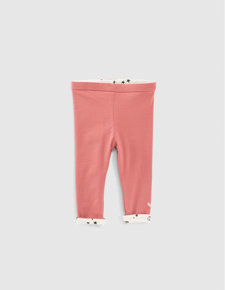 Leggings réversible bois de rose et mastic bébé fille-1