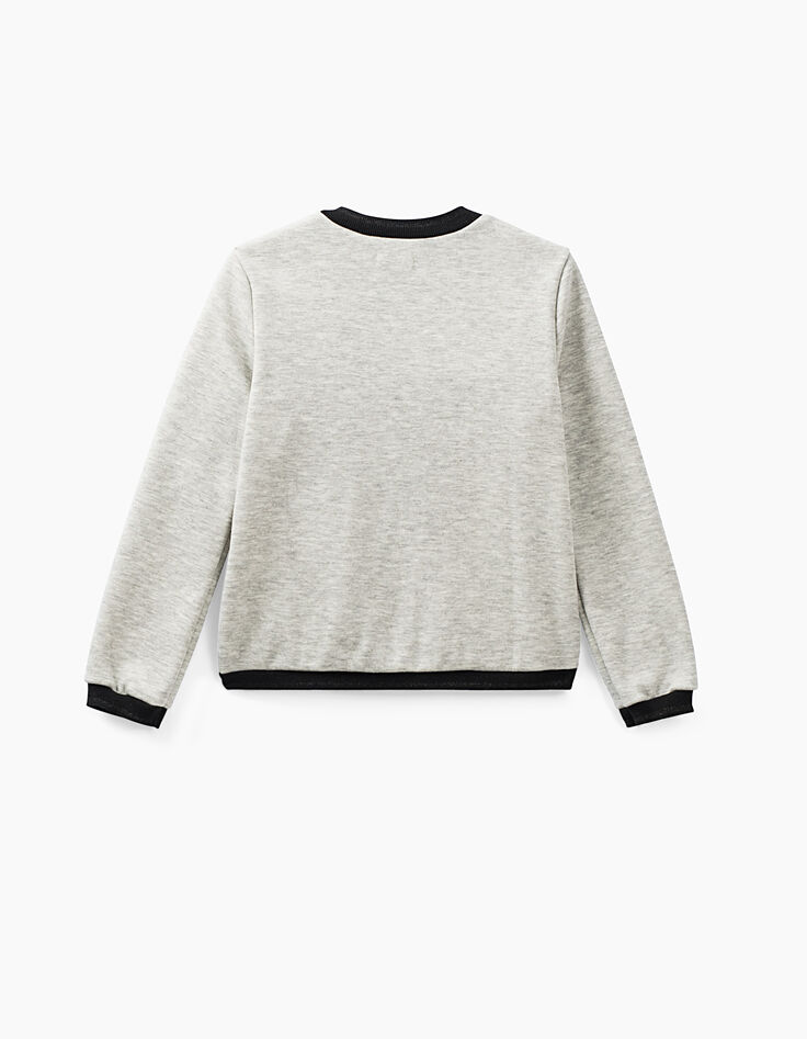 Cardigan gris chiné à galons rayés noirs fille-3