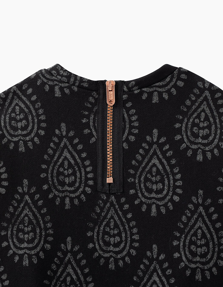 Robe-sweat noire imprimé cachemire avec bas dentelle fille-6 Robe-sweat noire imprimé cachemire avec bas dentelle fille-6