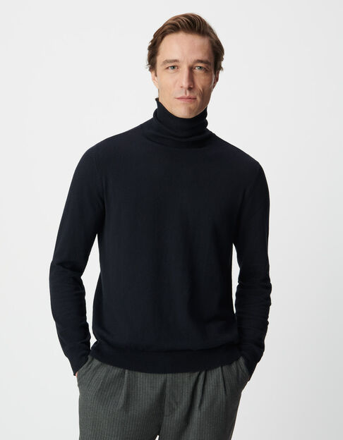 Jersey cuello enrollado azul marino punto cachemira hombre - IKKS