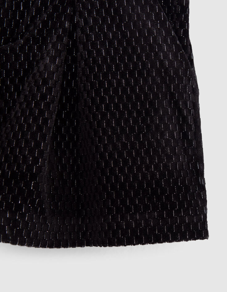 Short noir maille velours jacquard relief lurex fille-4