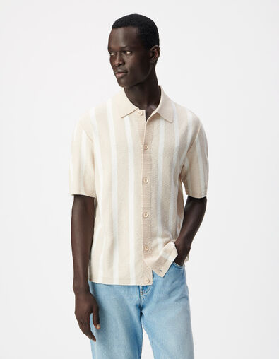 Camisa de punto beige de manga corta con rayas anchas - IKKS