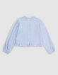 Blouse rayures bleues col dentelle et basque fille-4