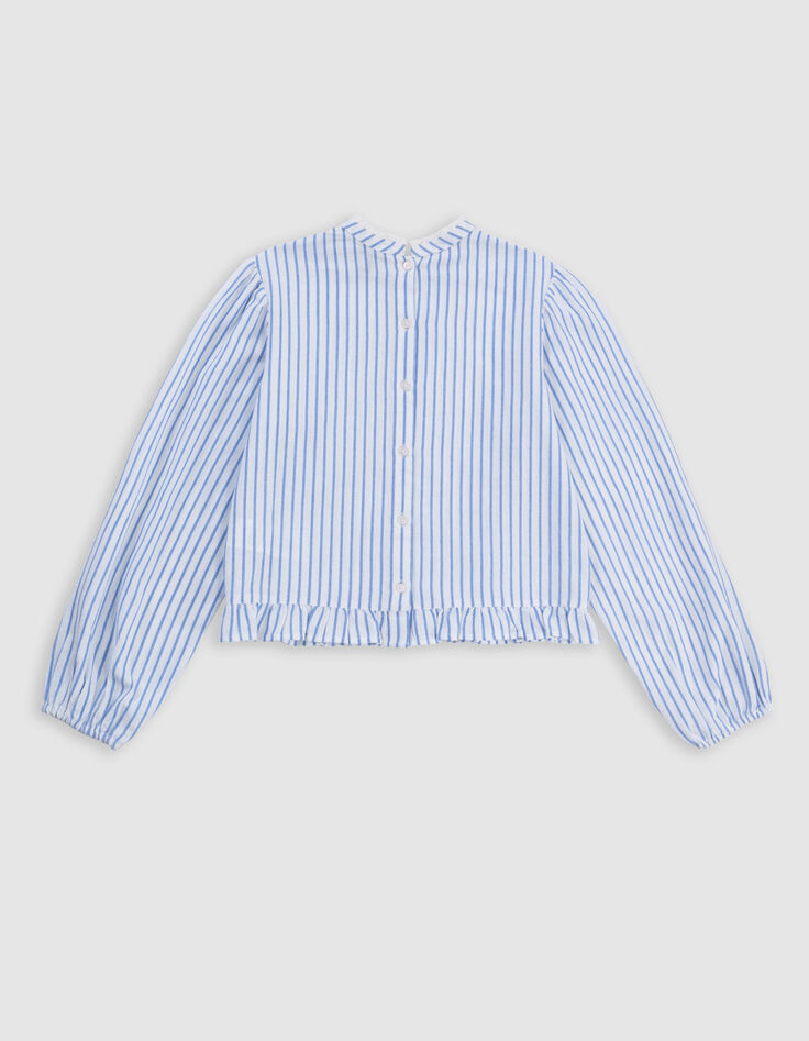 Blouse rayures bleues col dentelle et basque fille-4