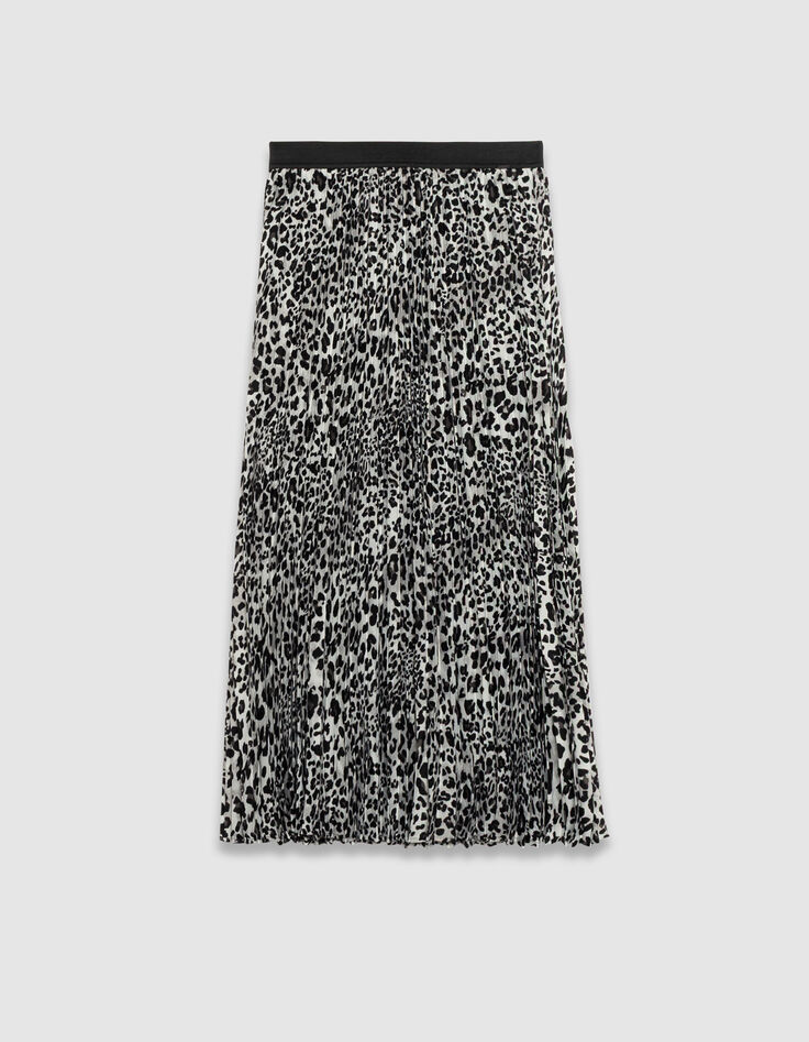 Jupe plissée grise polyester recyclé panthère Femme-5