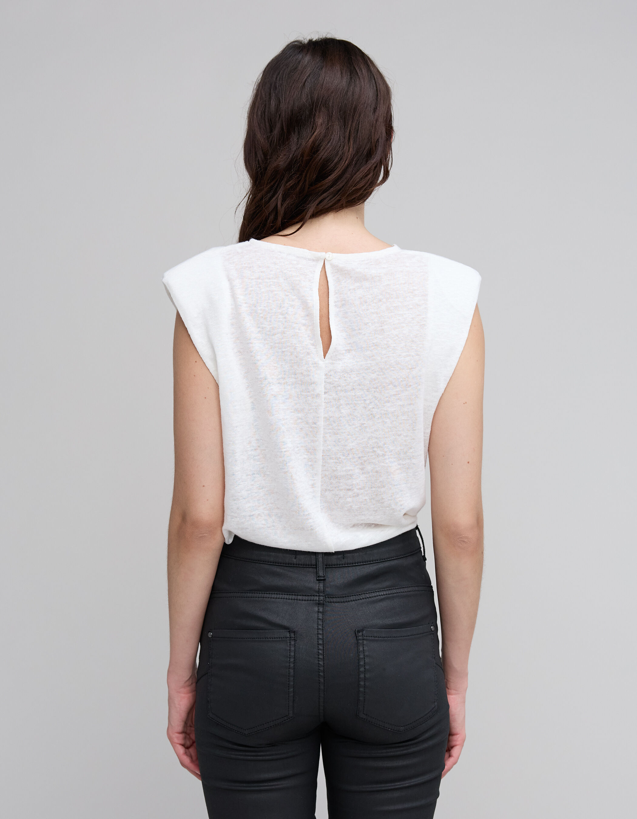 T shirt blanc sans manche a voile col rond Femme IKKS