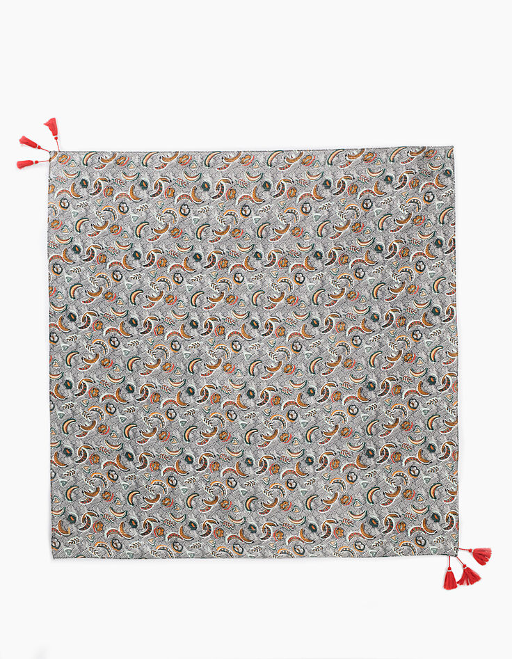 Pañuelo cuadrado blanco roto estampado wax plátanos I.Code-2