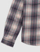 Boy's beige plaid shirt with removable hood-4