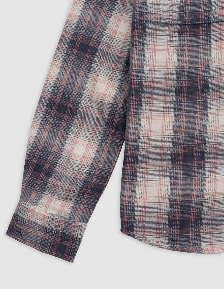Boy's beige plaid shirt with removable hood-4