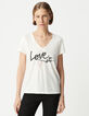 Tee-shirt col V blanc coton bio message Femme-2
