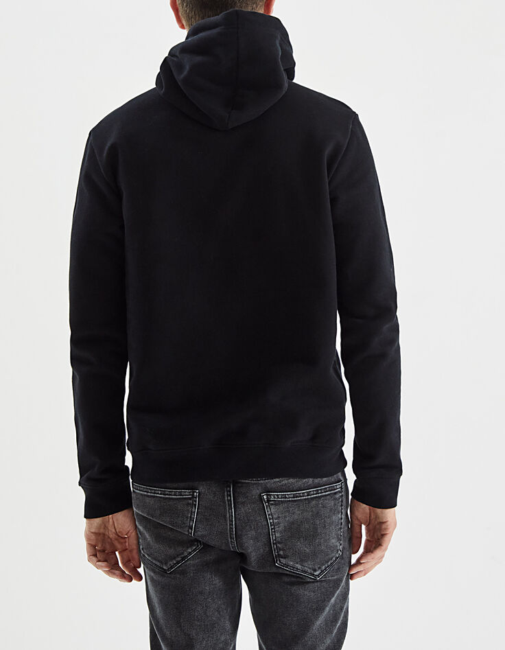Sweat noir à capuche avec message Homme-3