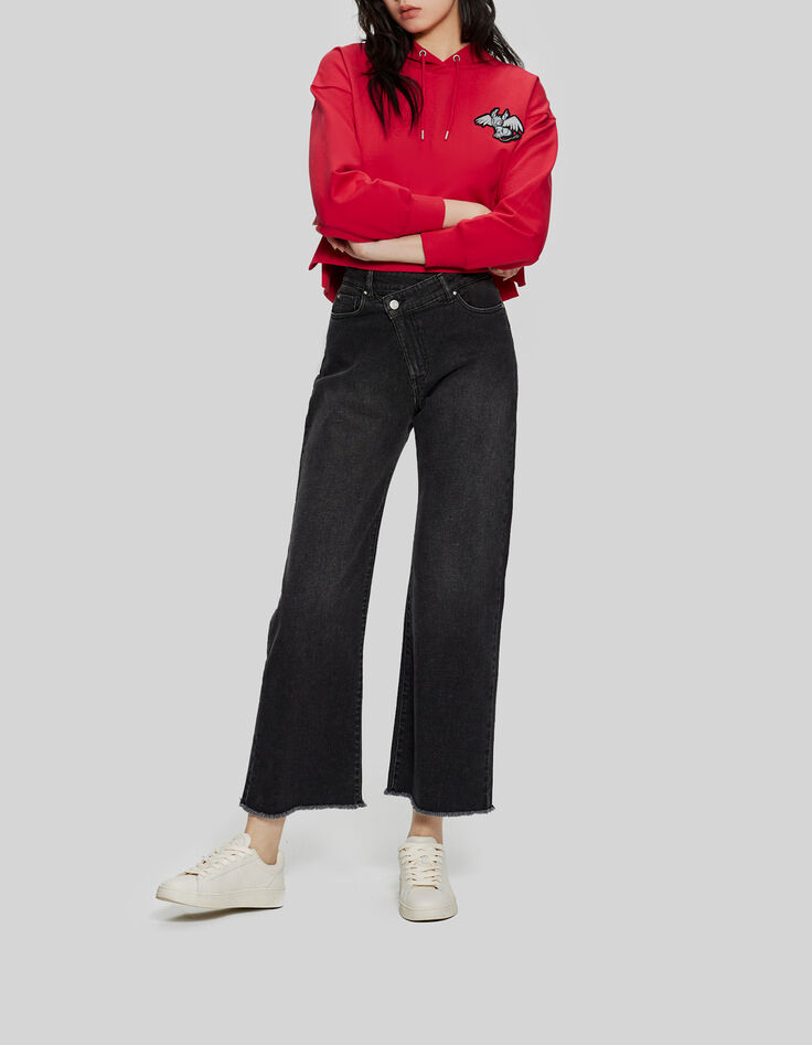 Women’s crimson red hoodie with embroidered dragon-2