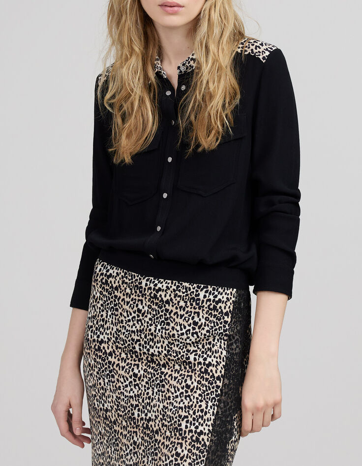 Chemise noire LENZING™ ECOVERO™ détails léo rock Femme-1 Chemise noire LENZING™ ECOVERO™ détails léo rock Femme-1
