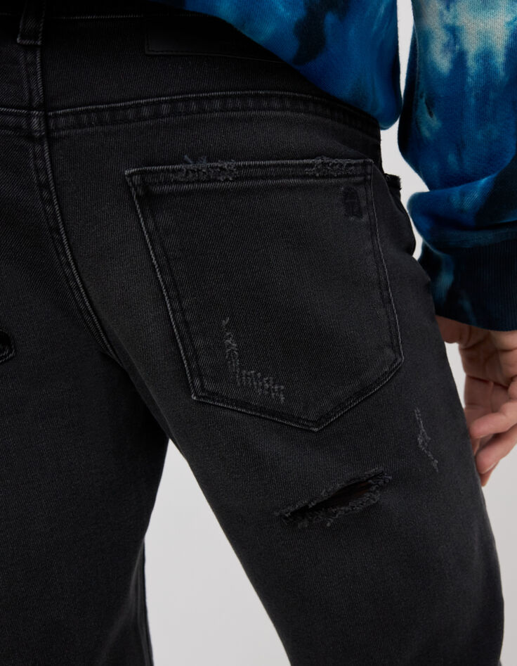 Men’s charcoal SLIM jeans with distressed patches-5