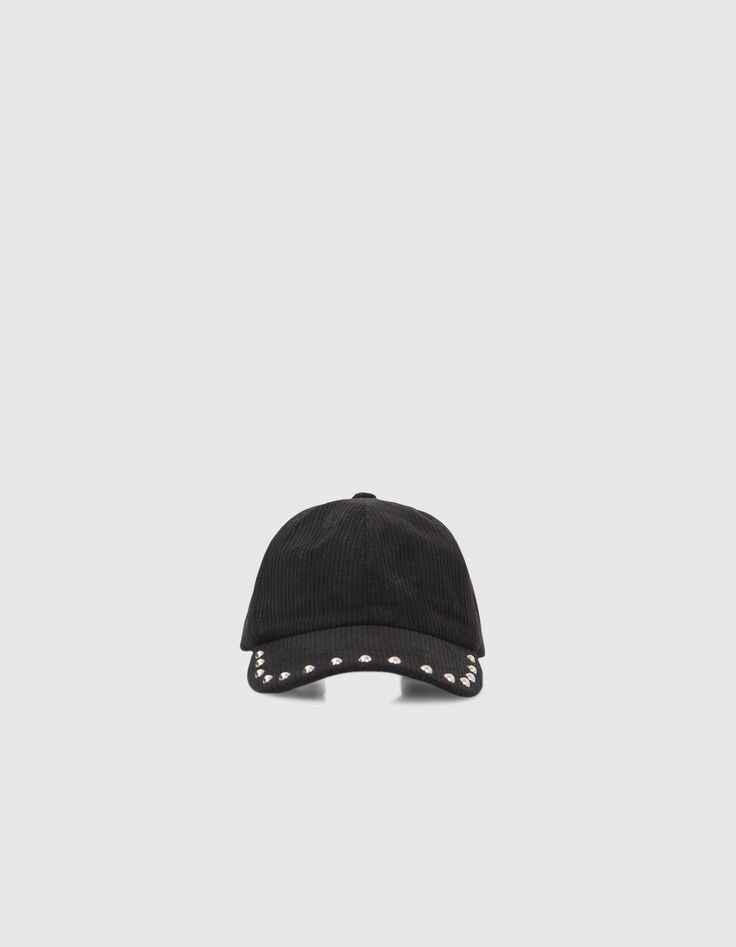 Women&rsquo;s black studded corduroy cap-2