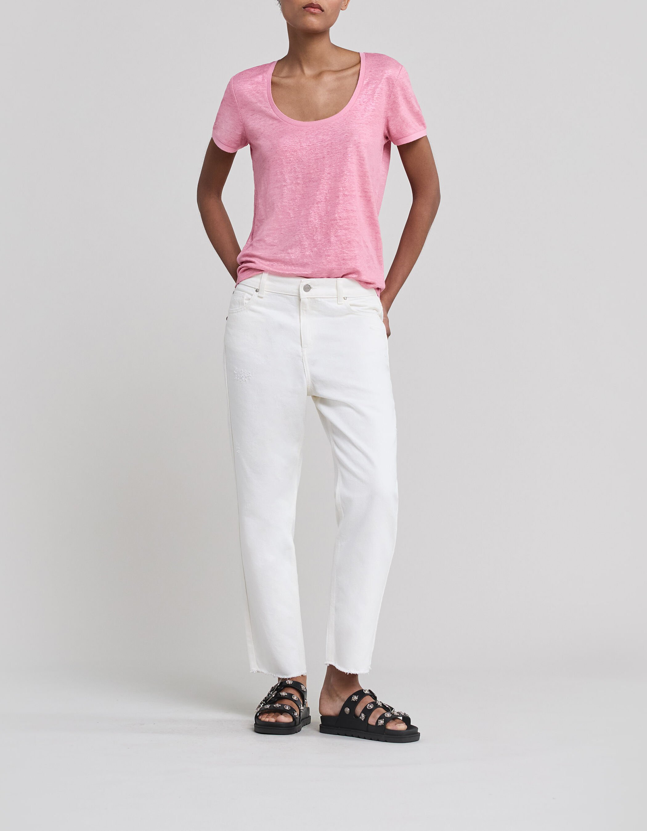 Camiseta soft rosa punto lino purpurina Mujer IKKS
